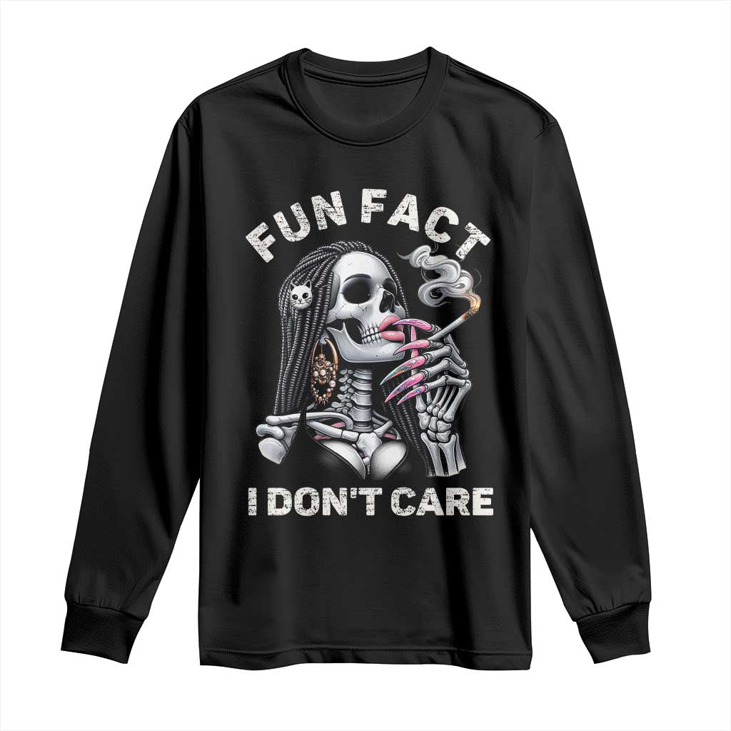 Funny Skeleton Smoking Long Sleeve Shirt Fun Fact I Don Not Care Sarcastic Women Skull - Wonder Print Shop