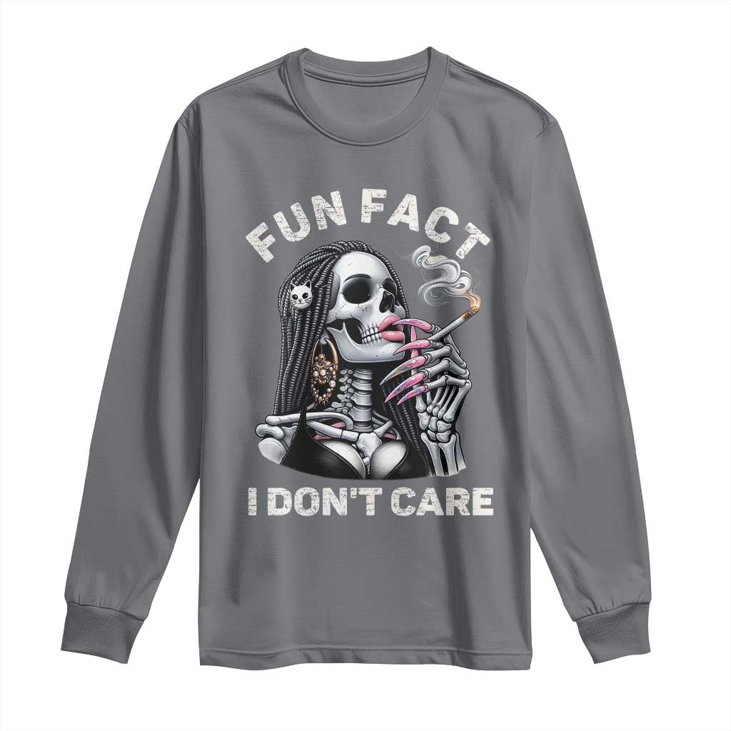 Funny Skeleton Smoking Long Sleeve Shirt Fun Fact I Don Not Care Sarcastic Women Skull - Wonder Print Shop