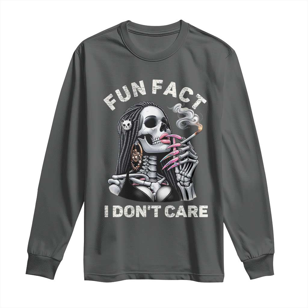 Funny Skeleton Smoking Long Sleeve Shirt Fun Fact I Don Not Care Sarcastic Women Skull - Wonder Print Shop