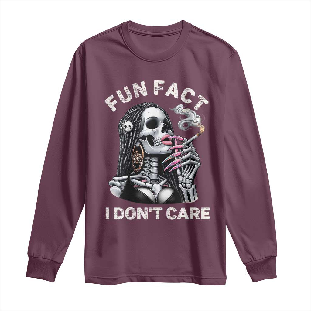 Funny Skeleton Smoking Long Sleeve Shirt Fun Fact I Don Not Care Sarcastic Women Skull - Wonder Print Shop