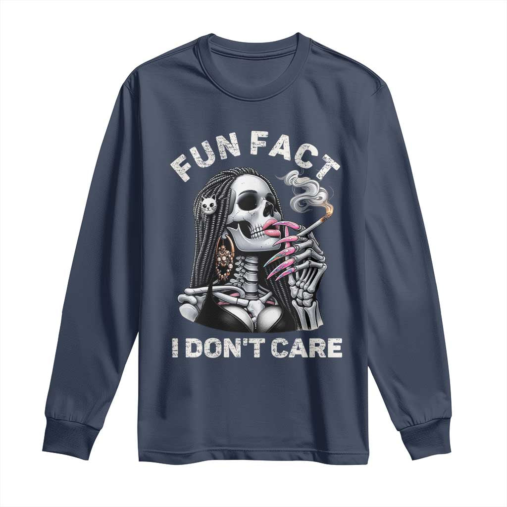 Funny Skeleton Smoking Long Sleeve Shirt Fun Fact I Don Not Care Sarcastic Women Skull - Wonder Print Shop
