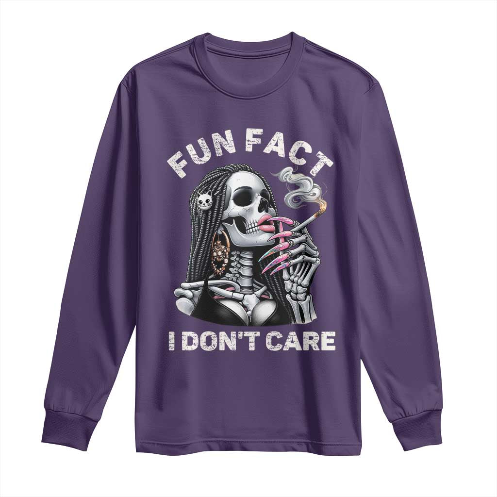 Funny Skeleton Smoking Long Sleeve Shirt Fun Fact I Don Not Care Sarcastic Women Skull - Wonder Print Shop