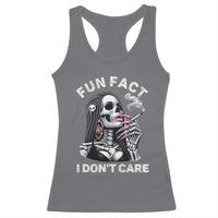 Funny Skeleton Smoking Racerback Tank Top Fun Fact I Don Not Care Sarcastic Women Skull - Wonder Print Shop