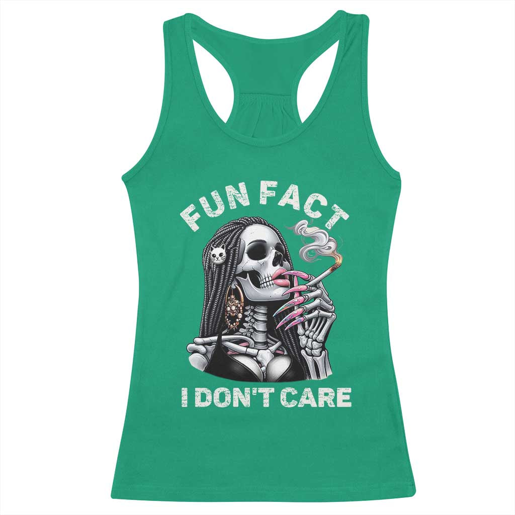 Funny Skeleton Smoking Racerback Tank Top Fun Fact I Don Not Care Sarcastic Women Skull - Wonder Print Shop