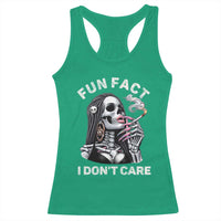 Funny Skeleton Smoking Racerback Tank Top Fun Fact I Don Not Care Sarcastic Women Skull - Wonder Print Shop