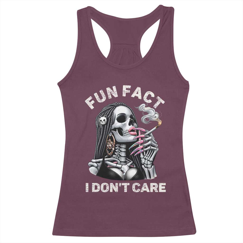 Funny Skeleton Smoking Racerback Tank Top Fun Fact I Don Not Care Sarcastic Women Skull - Wonder Print Shop