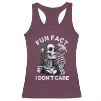 Funny Skeleton Smoking Racerback Tank Top Fun Fact I Don Not Care Sarcastic Women Skull - Wonder Print Shop