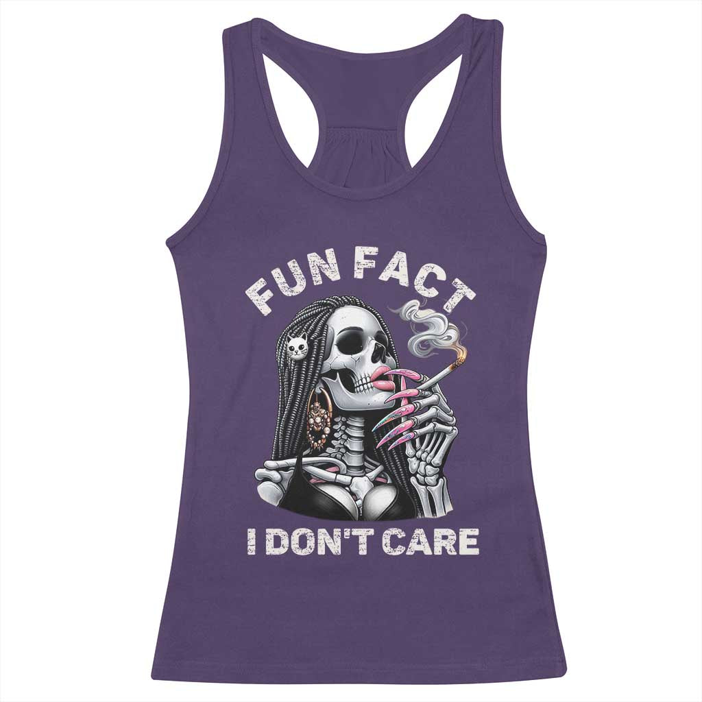Funny Skeleton Smoking Racerback Tank Top Fun Fact I Don Not Care Sarcastic Women Skull - Wonder Print Shop
