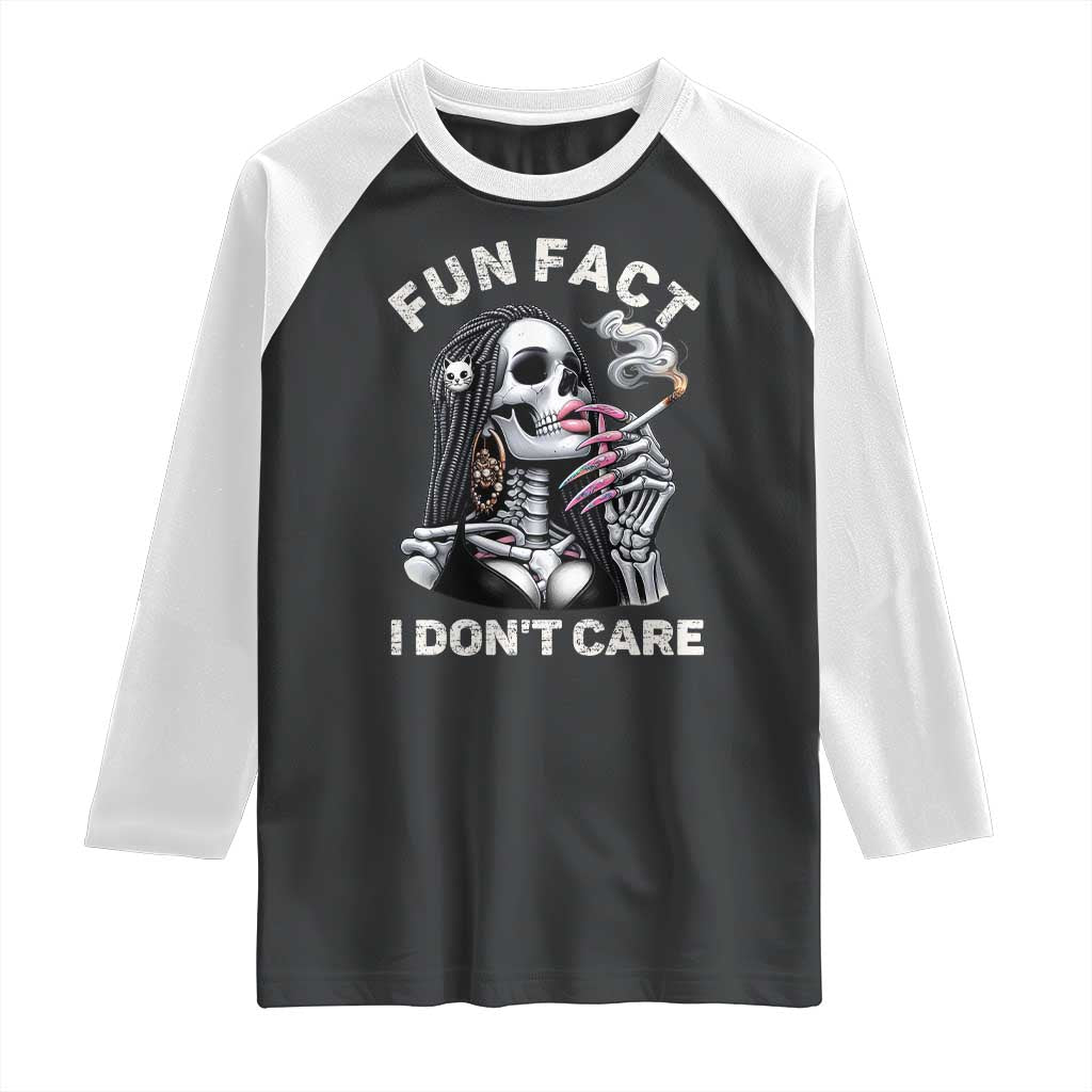 Funny Skeleton Smoking Raglan Shirt Fun Fact I Don Not Care Sarcastic Women Skull - Wonder Print Shop