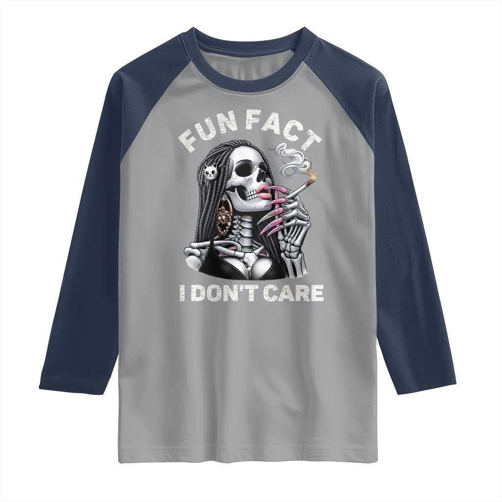 Funny Skeleton Smoking Raglan Shirt Fun Fact I Don Not Care Sarcastic Women Skull - Wonder Print Shop