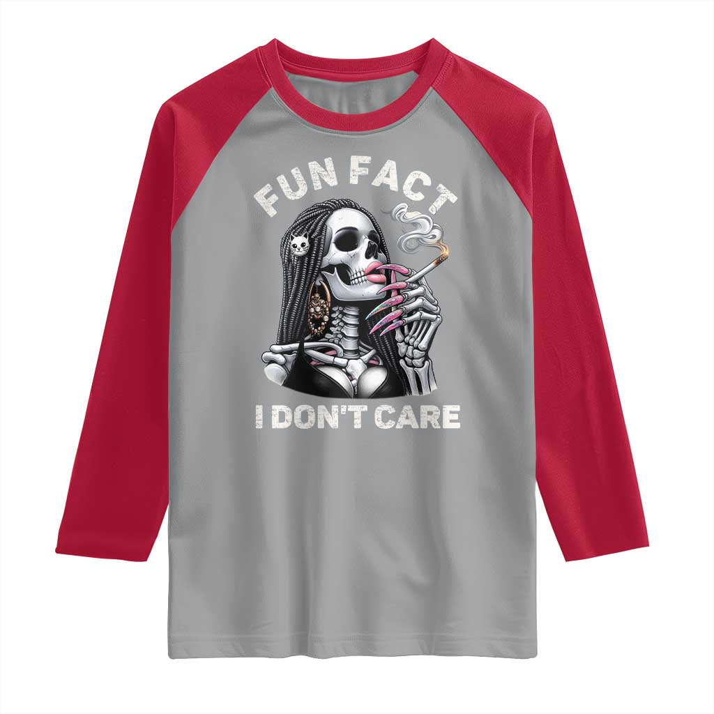 Funny Skeleton Smoking Raglan Shirt Fun Fact I Don Not Care Sarcastic Women Skull - Wonder Print Shop