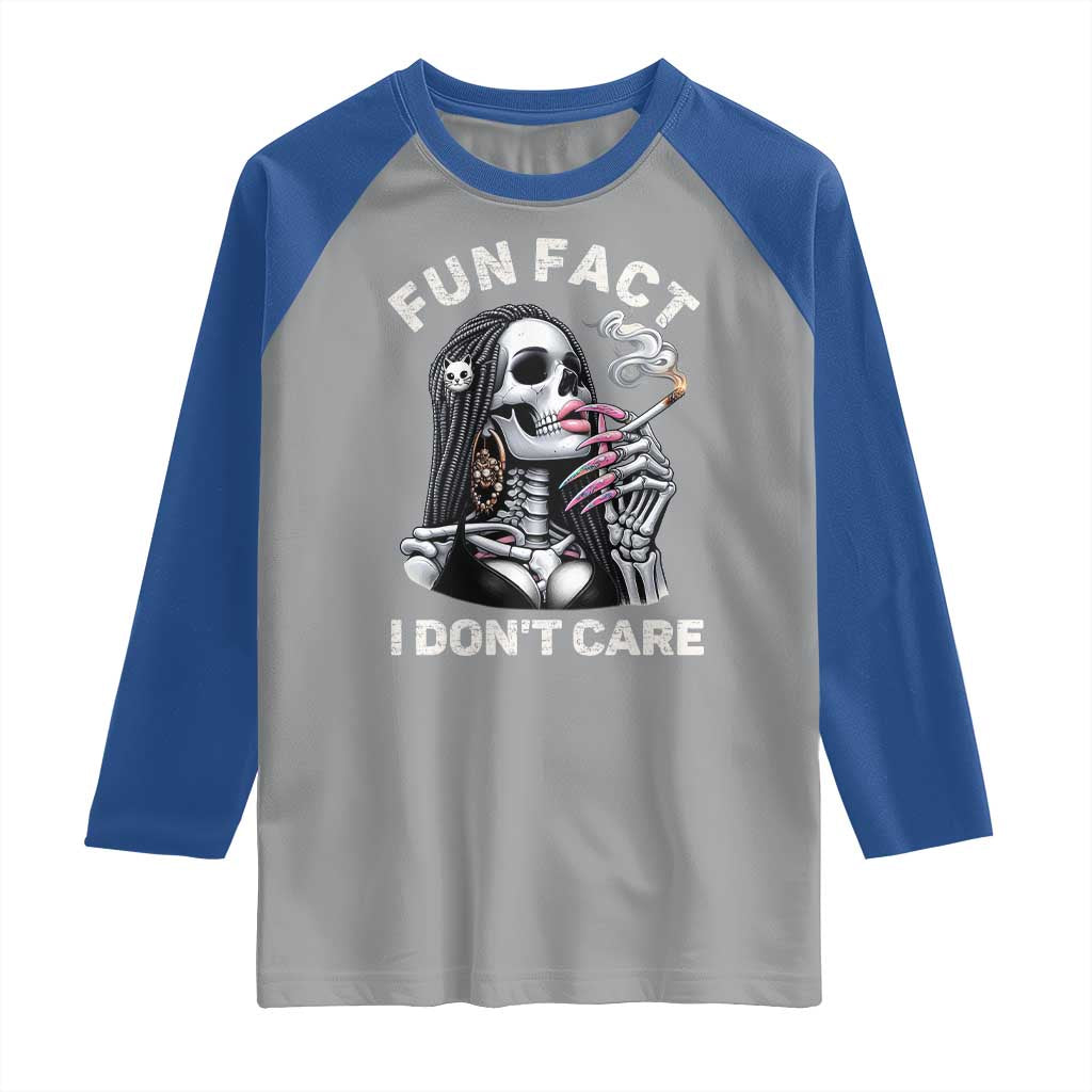 Funny Skeleton Smoking Raglan Shirt Fun Fact I Don Not Care Sarcastic Women Skull - Wonder Print Shop