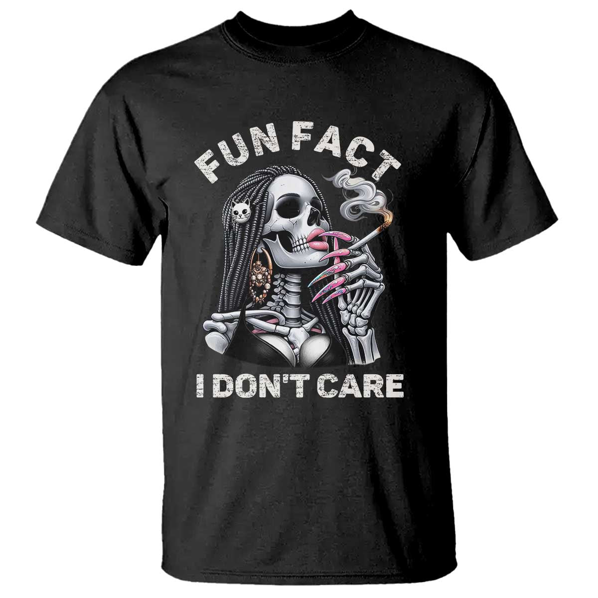 Funny Skeleton Smoking T Shirt Fun Fact I Don Not Care Sarcastic Women Skull - Wonder Print Shop