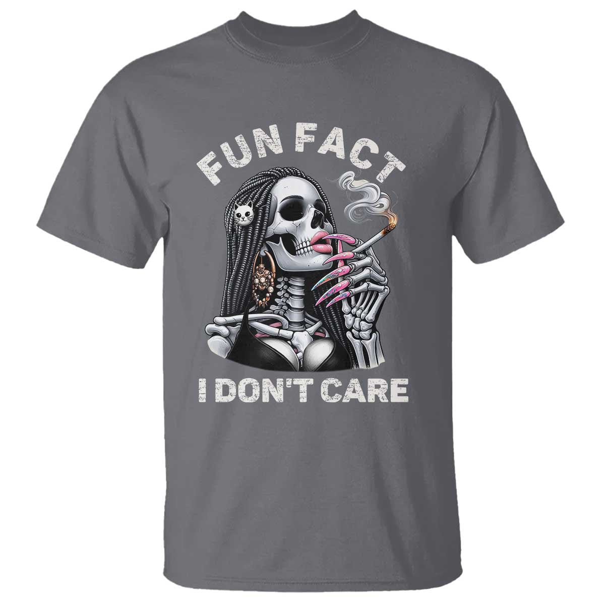 Funny Skeleton Smoking T Shirt Fun Fact I Don Not Care Sarcastic Women Skull - Wonder Print Shop