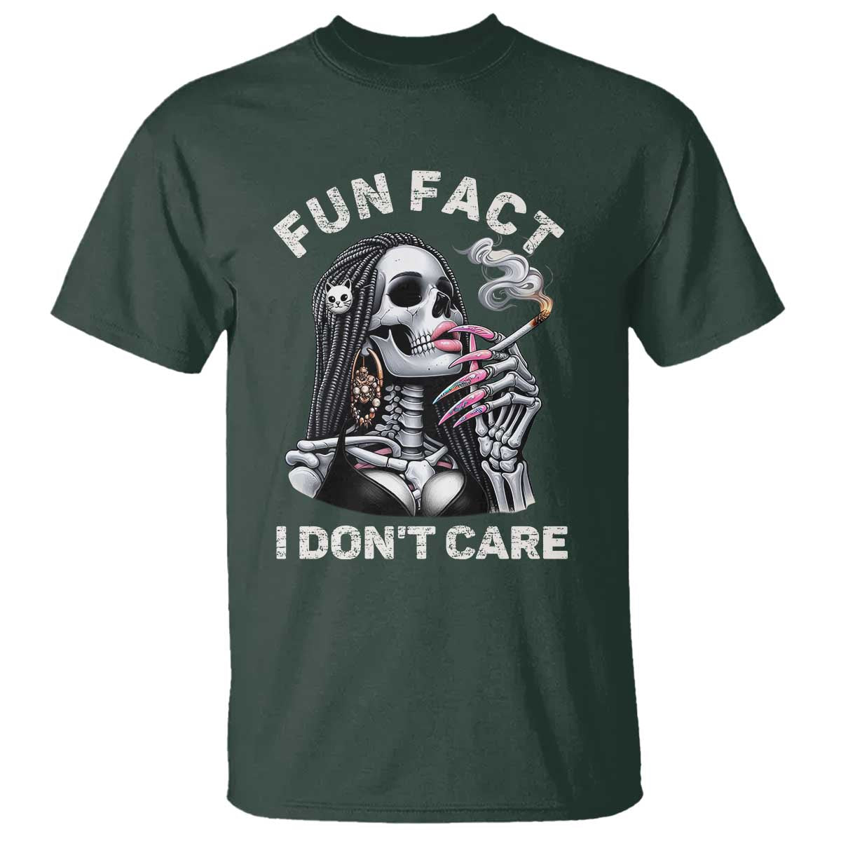 Funny Skeleton Smoking T Shirt Fun Fact I Don Not Care Sarcastic Women Skull - Wonder Print Shop