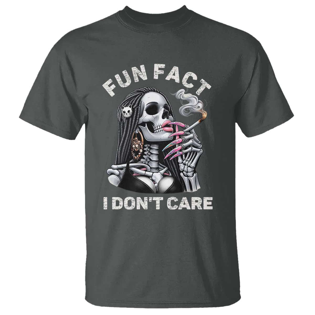 Funny Skeleton Smoking T Shirt Fun Fact I Don Not Care Sarcastic Women Skull - Wonder Print Shop