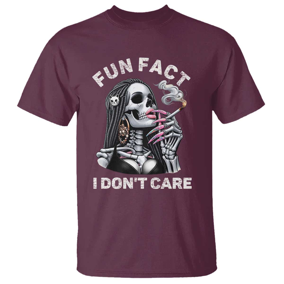 Funny Skeleton Smoking T Shirt Fun Fact I Don Not Care Sarcastic Women Skull - Wonder Print Shop