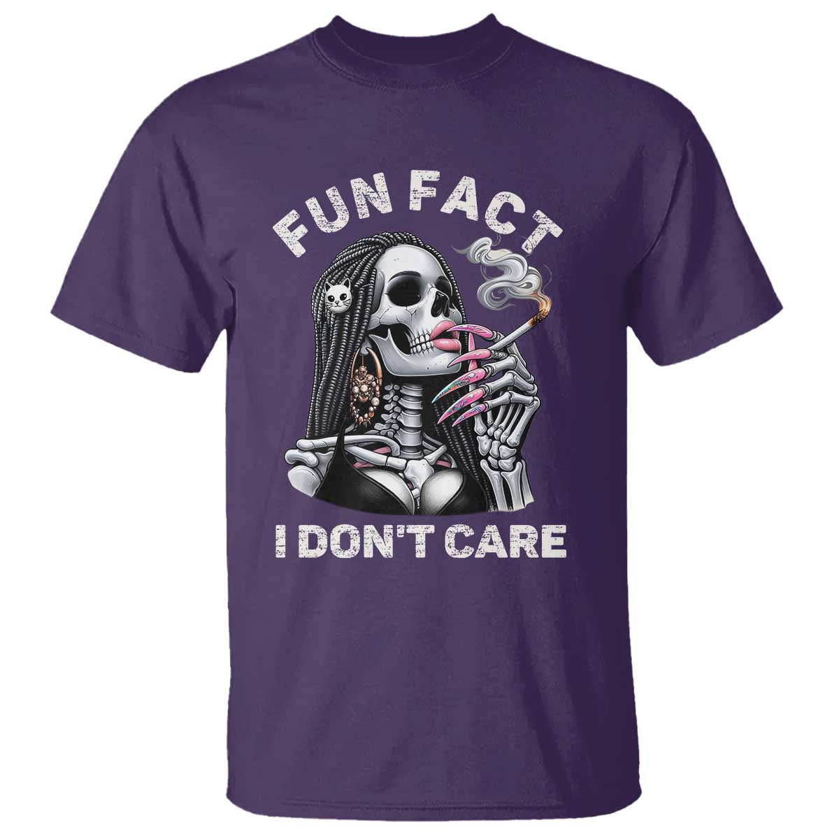 Funny Skeleton Smoking T Shirt Fun Fact I Don Not Care Sarcastic Women Skull - Wonder Print Shop