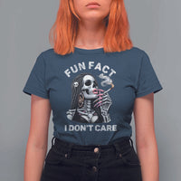Funny Skeleton Smoking T Shirt For Women Fun Fact I Don Not Care Sarcastic Women Skull - Wonder Print Shop