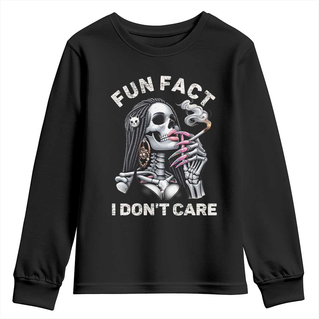Funny Skeleton Smoking Youth Sweatshirt Fun Fact I Don Not Care Sarcastic Women Skull - Wonder Print Shop