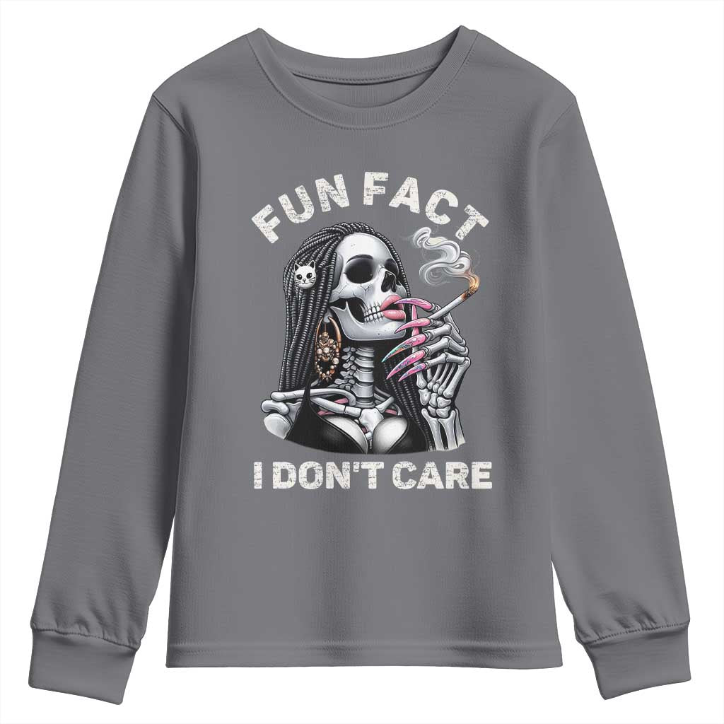 Funny Skeleton Smoking Youth Sweatshirt Fun Fact I Don Not Care Sarcastic Women Skull - Wonder Print Shop