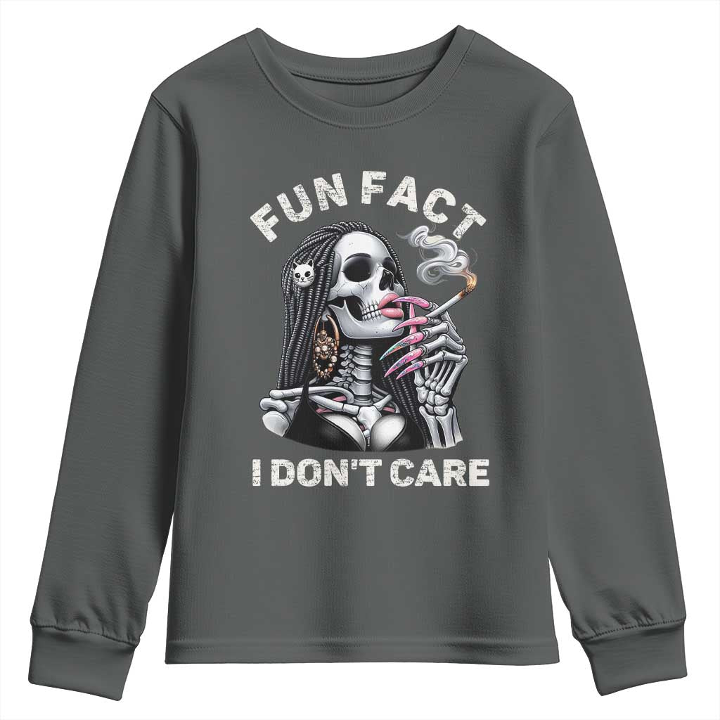 Funny Skeleton Smoking Youth Sweatshirt Fun Fact I Don Not Care Sarcastic Women Skull - Wonder Print Shop