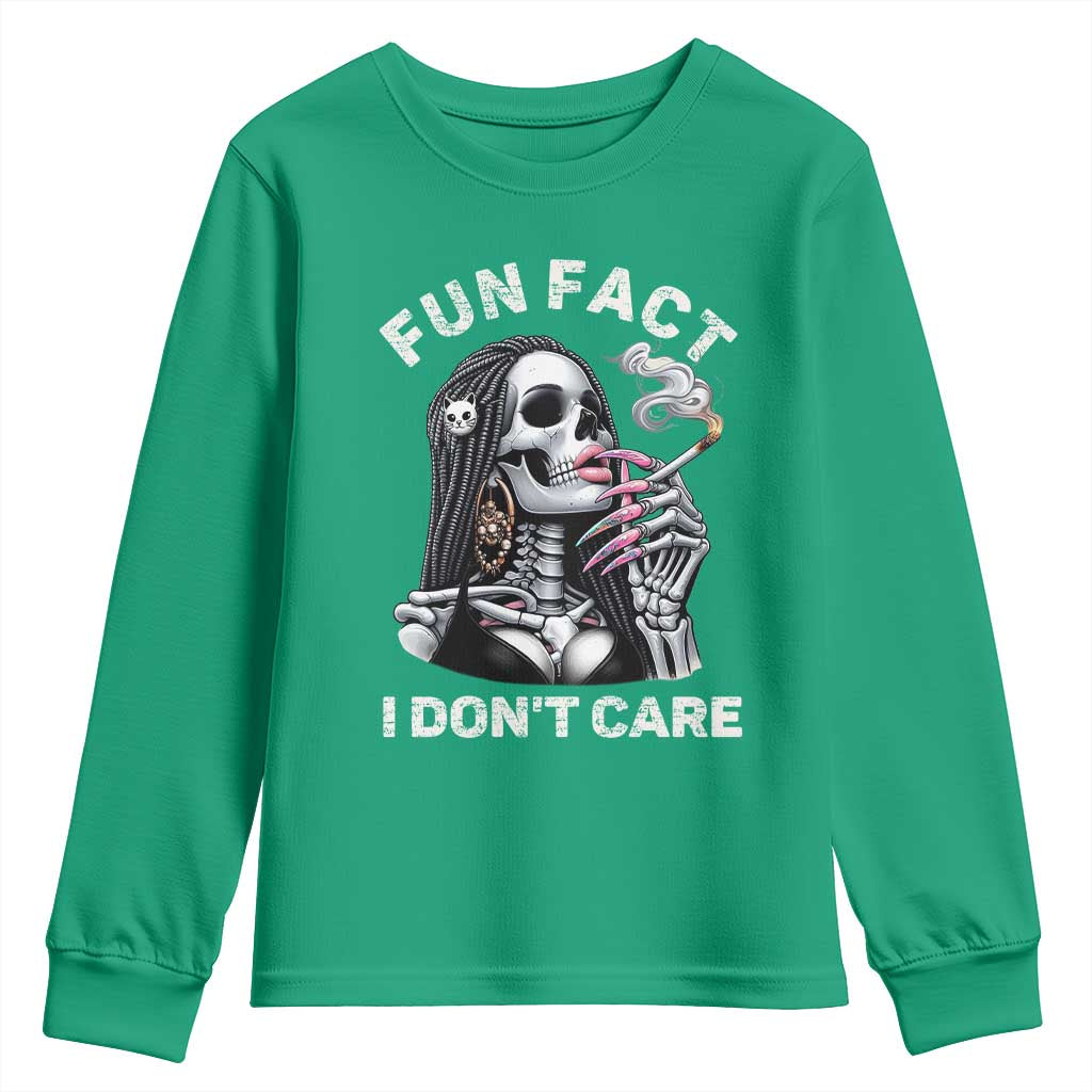 Funny Skeleton Smoking Youth Sweatshirt Fun Fact I Don Not Care Sarcastic Women Skull - Wonder Print Shop