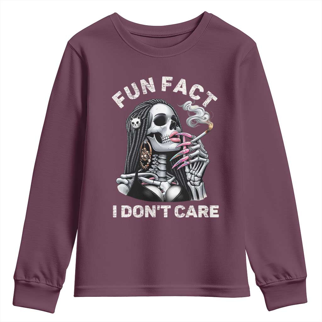 Funny Skeleton Smoking Youth Sweatshirt Fun Fact I Don Not Care Sarcastic Women Skull - Wonder Print Shop