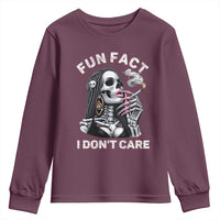 Funny Skeleton Smoking Youth Sweatshirt Fun Fact I Don Not Care Sarcastic Women Skull - Wonder Print Shop