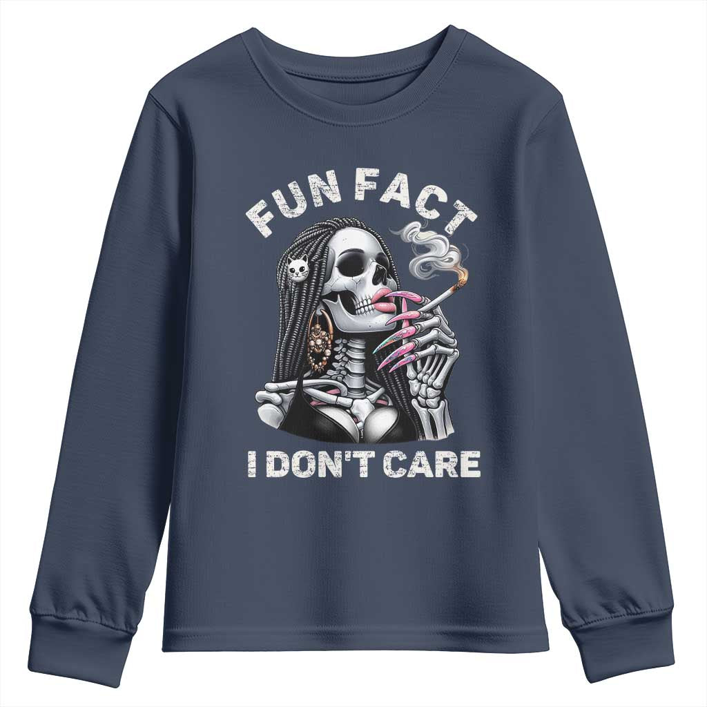 Funny Skeleton Smoking Youth Sweatshirt Fun Fact I Don Not Care Sarcastic Women Skull - Wonder Print Shop