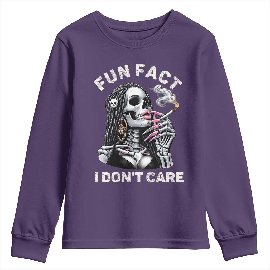 Funny Skeleton Smoking Youth Sweatshirt Fun Fact I Don Not Care Sarcastic Women Skull - Wonder Print Shop