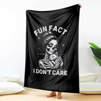 Funny Skeleton Sarcastic Throw Blanket Fun Fact I Don Not Care Cat Lover - Wonder Print Shop