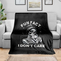 Funny Skeleton Sarcastic Throw Blanket Fun Fact I Don Not Care Cat Lover - Wonder Print Shop