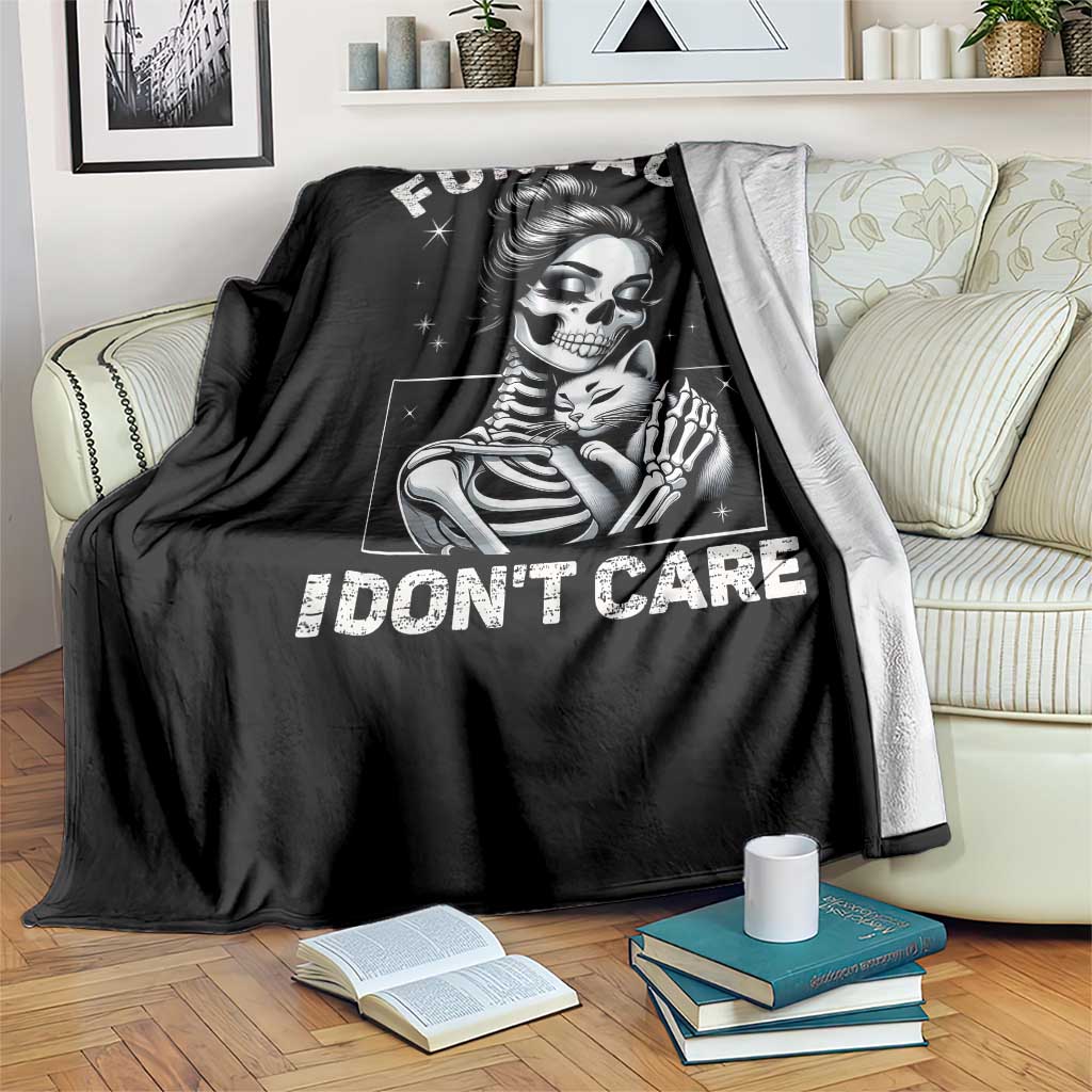 Funny Skeleton Sarcastic Throw Blanket Fun Fact I Don Not Care Cat Lover - Wonder Print Shop
