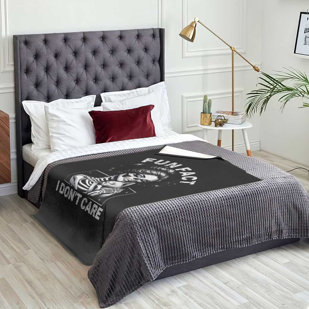 Funny Skeleton Sarcastic Throw Blanket Fun Fact I Don Not Care Cat Lover - Wonder Print Shop