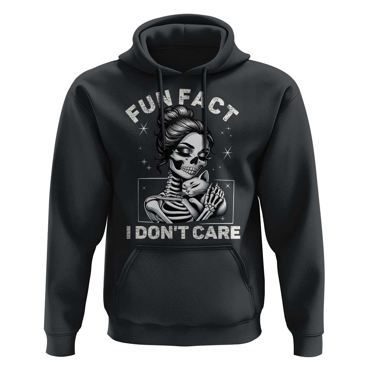 Funny Skeleton Sarcastic Hoodie Fun Fact I Don Not Care Cat Lover - Wonder Print Shop