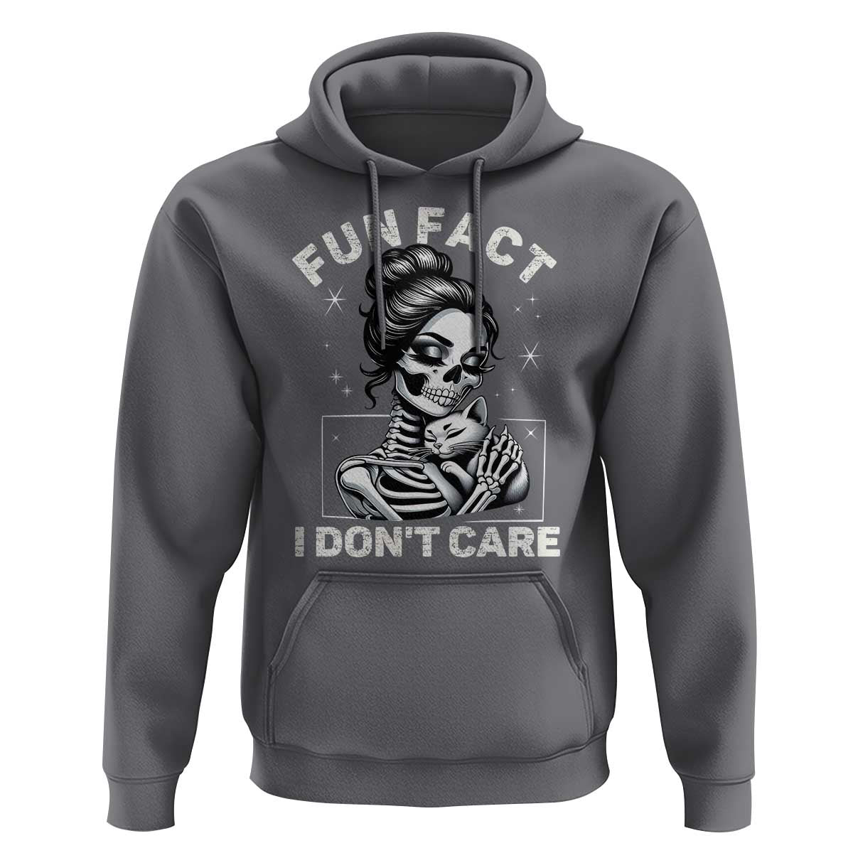 Funny Skeleton Sarcastic Hoodie Fun Fact I Don Not Care Cat Lover - Wonder Print Shop