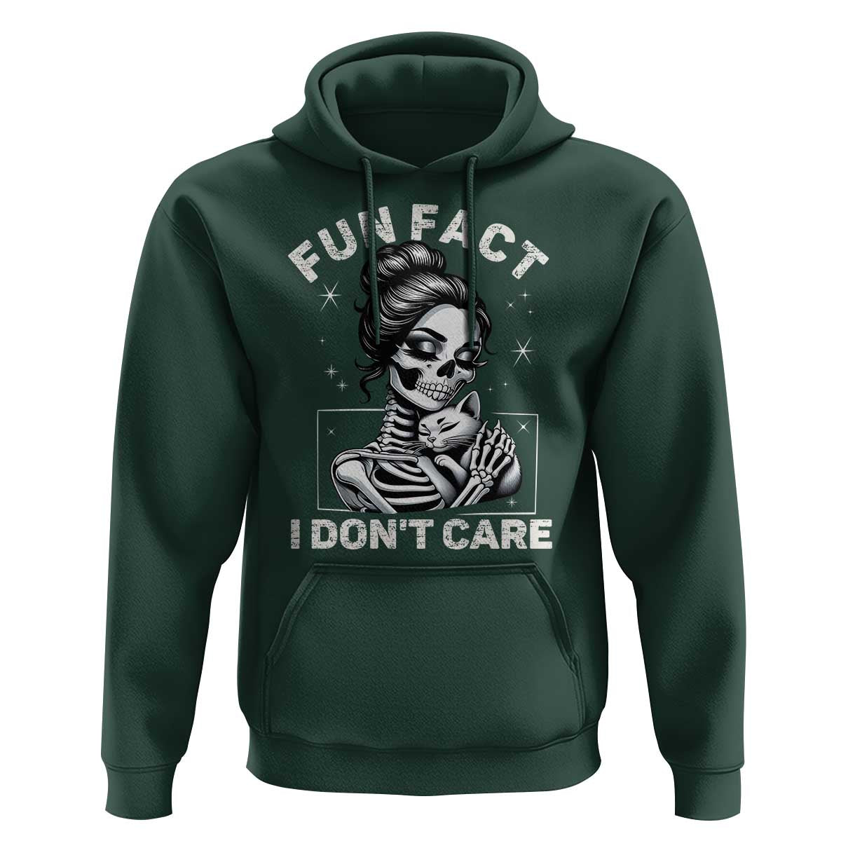 Funny Skeleton Sarcastic Hoodie Fun Fact I Don Not Care Cat Lover - Wonder Print Shop