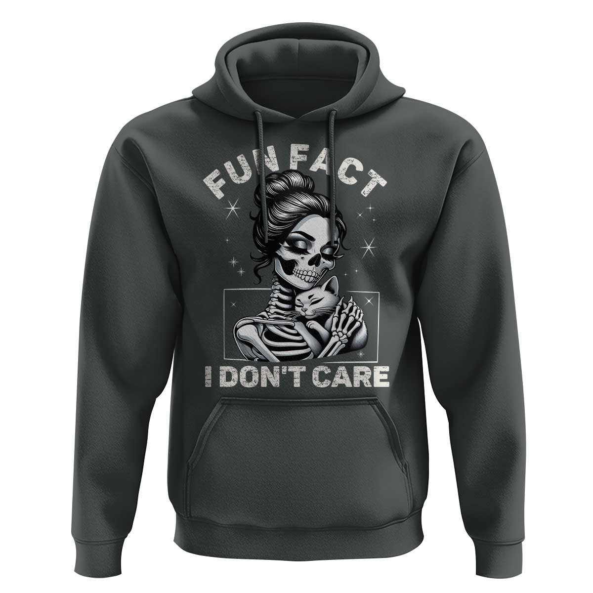 Funny Skeleton Sarcastic Hoodie Fun Fact I Don Not Care Cat Lover - Wonder Print Shop