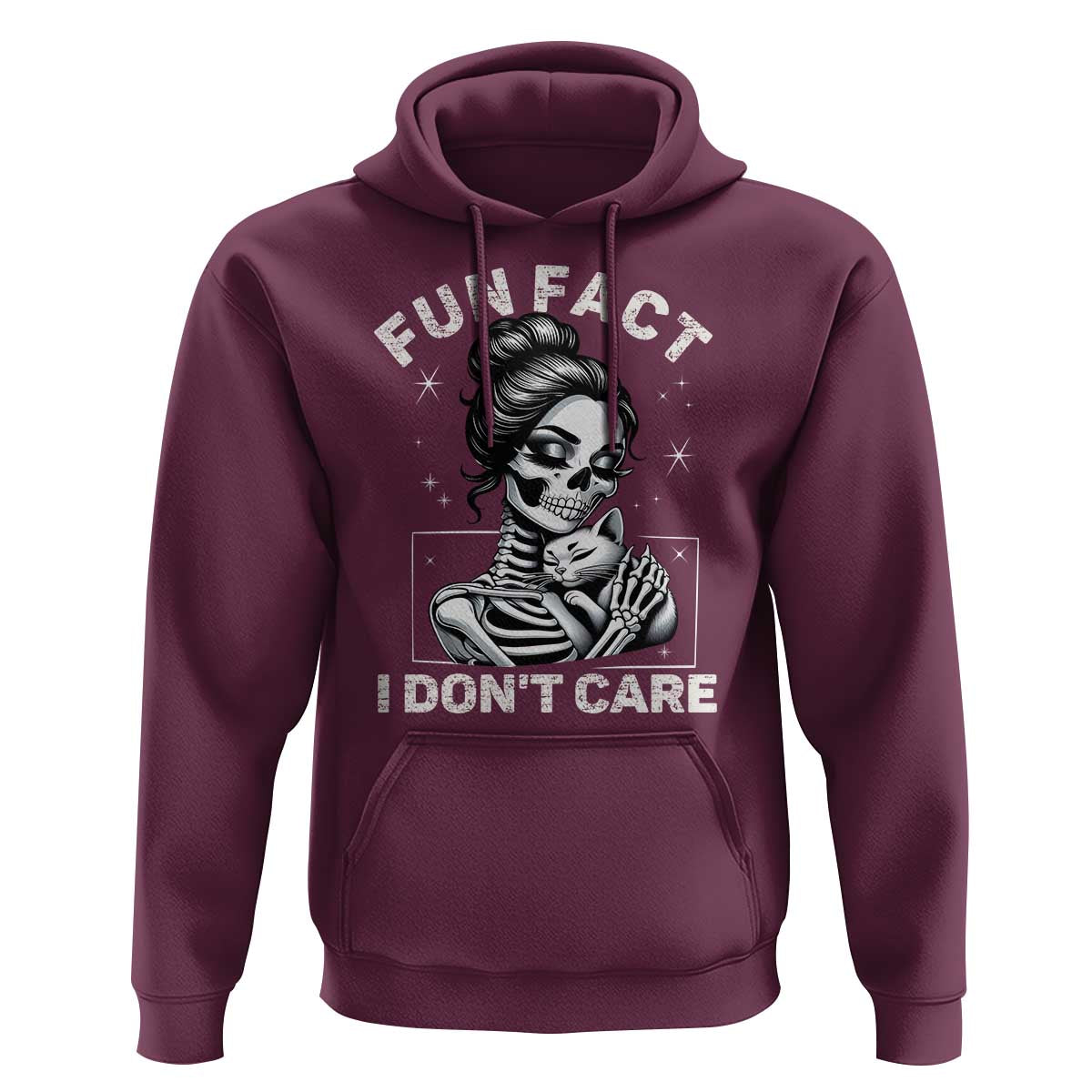 Funny Skeleton Sarcastic Hoodie Fun Fact I Don Not Care Cat Lover - Wonder Print Shop
