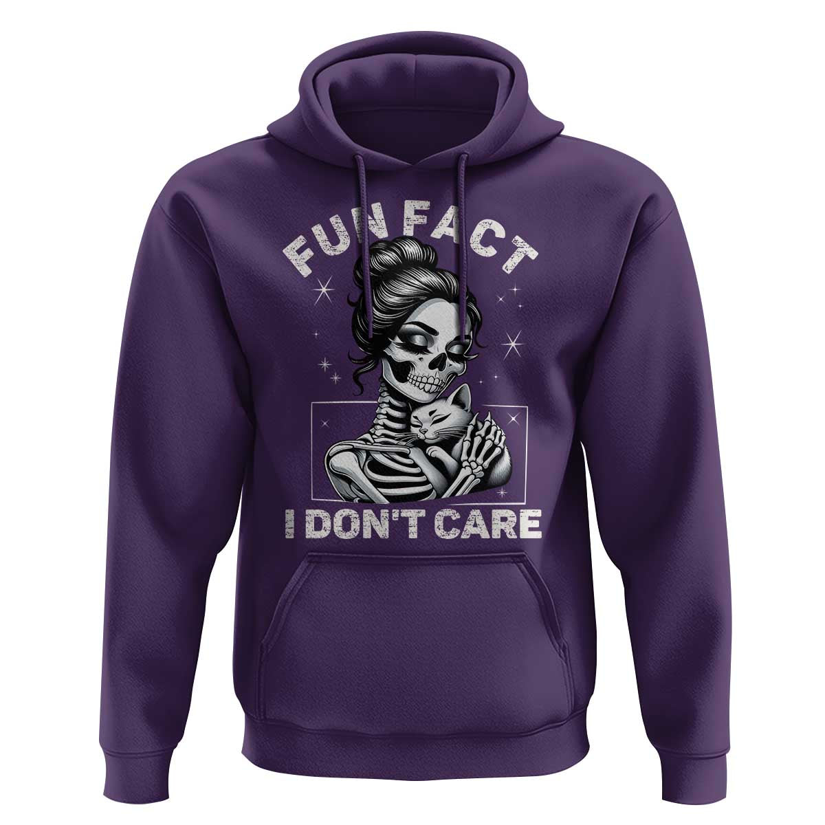 Funny Skeleton Sarcastic Hoodie Fun Fact I Don Not Care Cat Lover - Wonder Print Shop