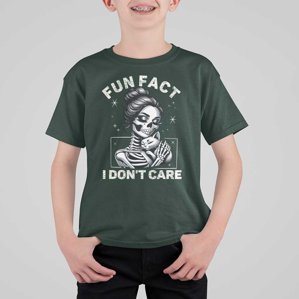 Funny Skeleton Sarcastic T Shirt For Kid Fun Fact I Don Not Care Cat Lover - Wonder Print Shop
