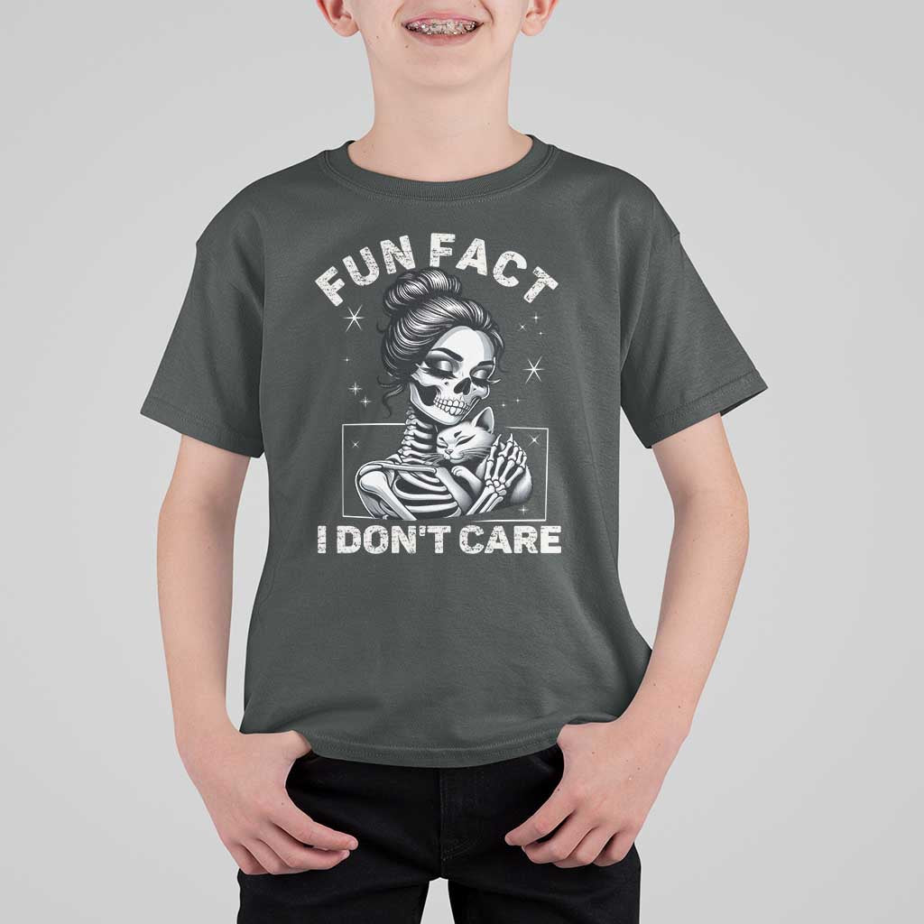 Funny Skeleton Sarcastic T Shirt For Kid Fun Fact I Don Not Care Cat Lover - Wonder Print Shop