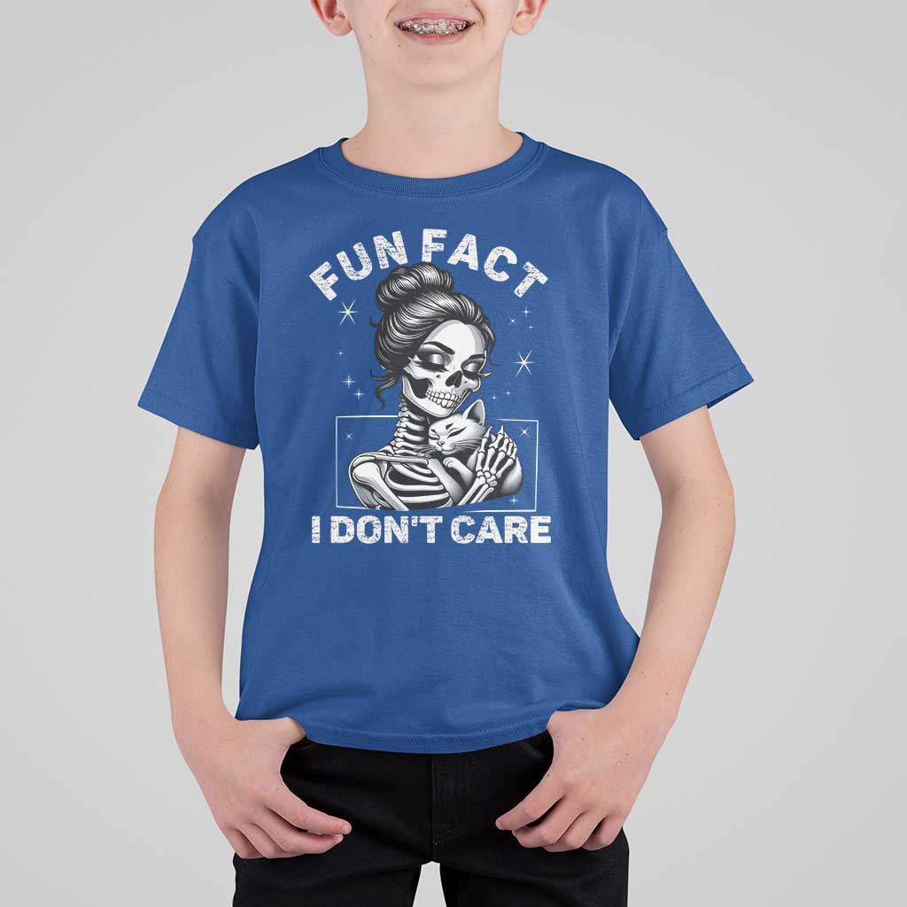 Funny Skeleton Sarcastic T Shirt For Kid Fun Fact I Don Not Care Cat Lover - Wonder Print Shop