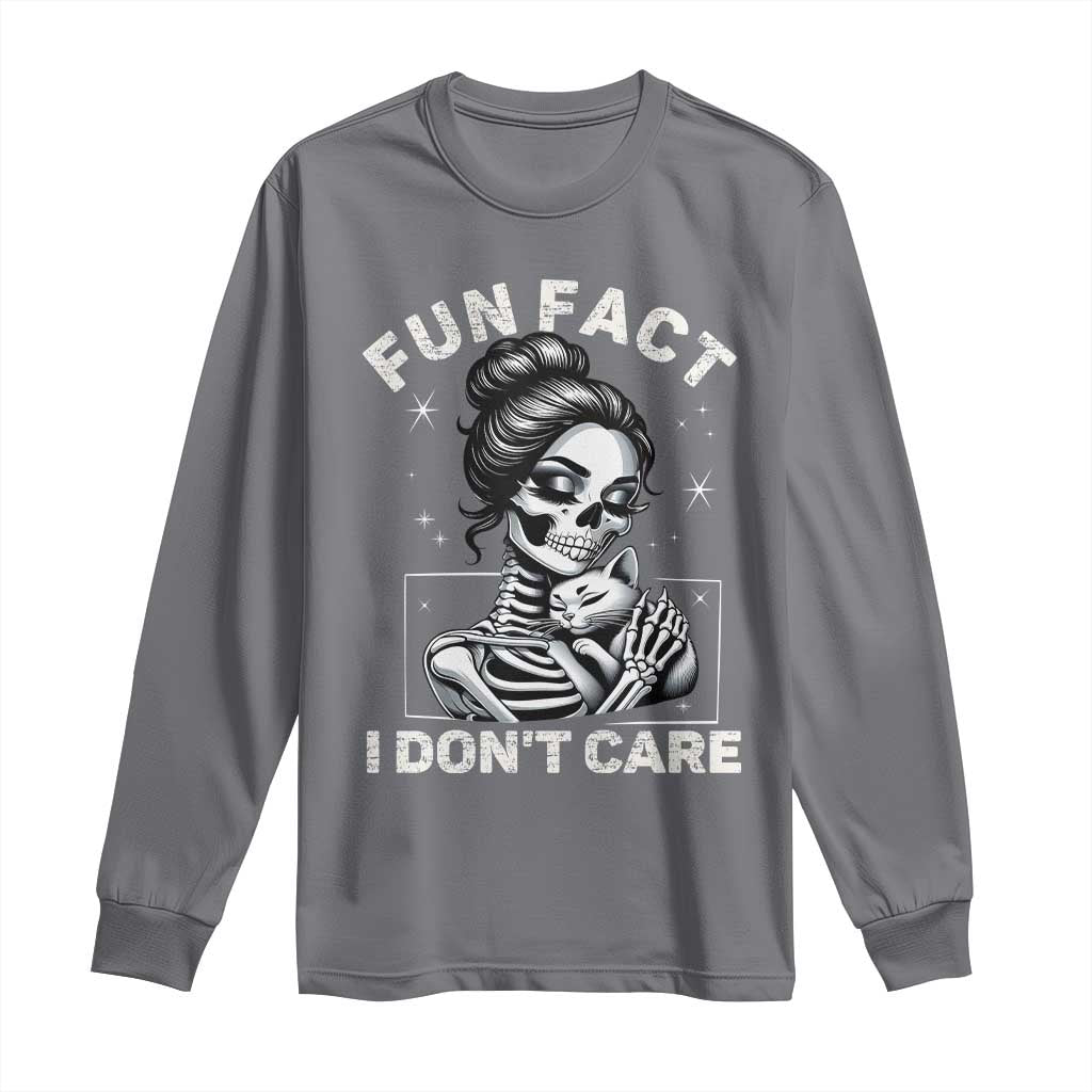 Funny Skeleton Sarcastic Long Sleeve Shirt Fun Fact I Don Not Care Cat Lover - Wonder Print Shop