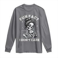 Funny Skeleton Sarcastic Long Sleeve Shirt Fun Fact I Don Not Care Cat Lover - Wonder Print Shop