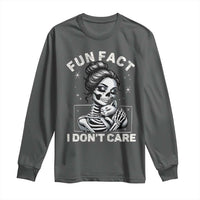 Funny Skeleton Sarcastic Long Sleeve Shirt Fun Fact I Don Not Care Cat Lover - Wonder Print Shop