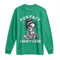 Funny Skeleton Sarcastic Long Sleeve Shirt Fun Fact I Don Not Care Cat Lover - Wonder Print Shop