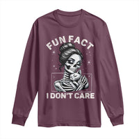 Funny Skeleton Sarcastic Long Sleeve Shirt Fun Fact I Don Not Care Cat Lover - Wonder Print Shop