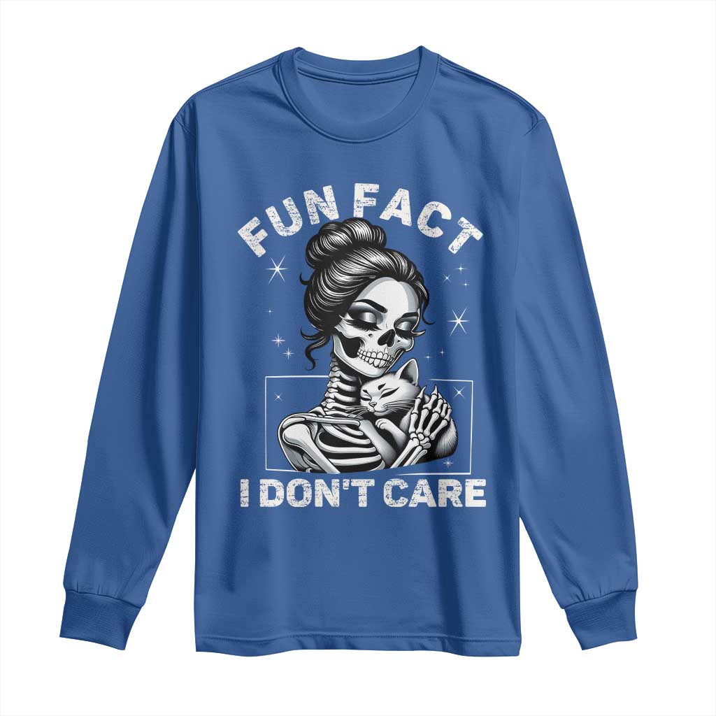 Funny Skeleton Sarcastic Long Sleeve Shirt Fun Fact I Don Not Care Cat Lover - Wonder Print Shop